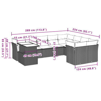 Set Divani da Giardino 10 pz con Cuscini Grigio in Polyrattan | homemem39