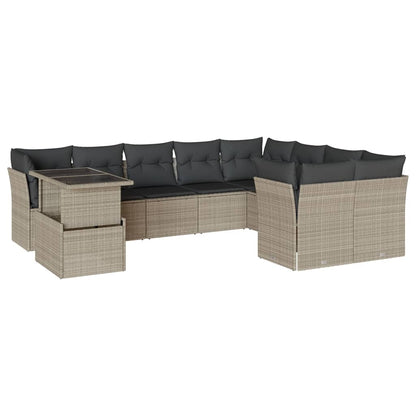 Set Divano Giardino 10 pz con Cuscini Grigio Chiaro Polyrattan - homemem39
