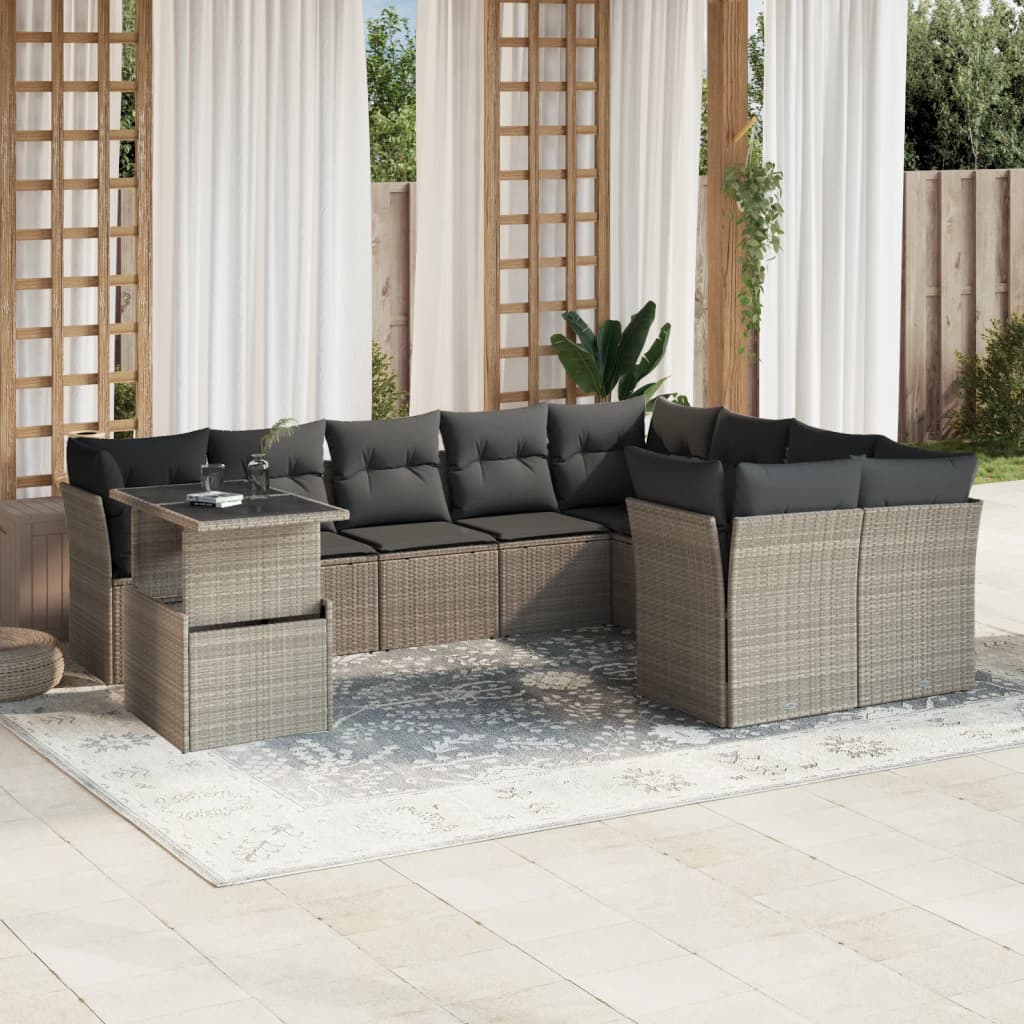 Set Divano Giardino 10 pz con Cuscini Grigio Chiaro Polyrattan - homemem39