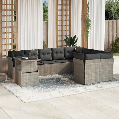 Set Divano Giardino 10 pz con Cuscini Grigio Chiaro Polyrattan - homemem39