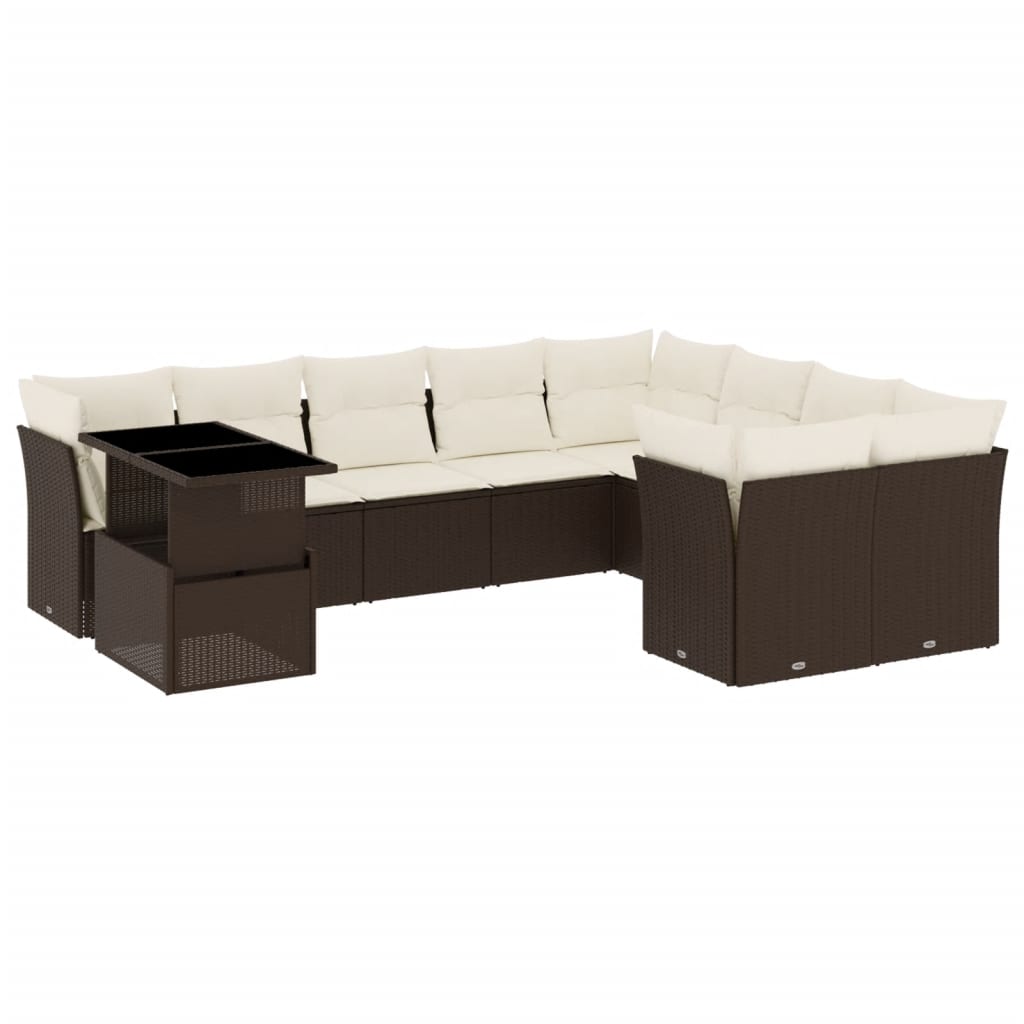Set Divani da Giardino 10pz con Cuscini in Polyrattan Marrone - homemem39