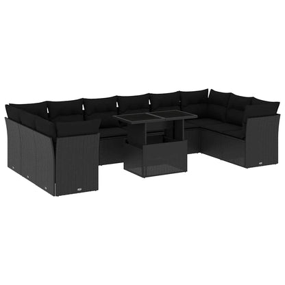 Set Divani da Giardino 11 pz con Cuscini in Polyrattan Nero - homemem39