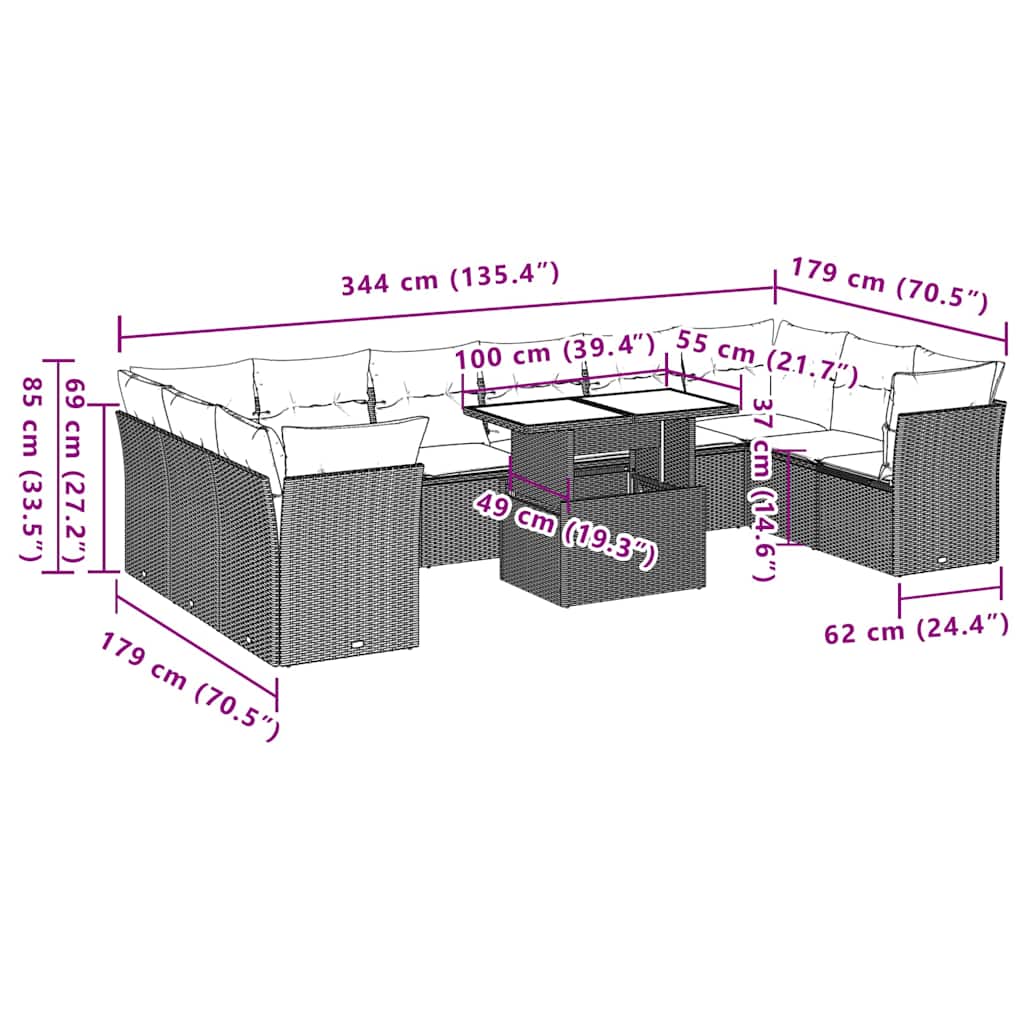 Set Divani da Giardino 11 pz con Cuscini in Polyrattan Nero | homemem39