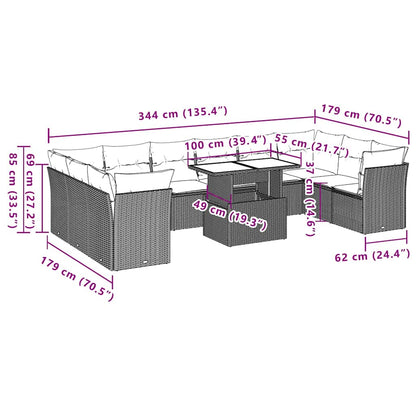 Set Divani da Giardino 11 pz con Cuscini in Polyrattan Nero | homemem39