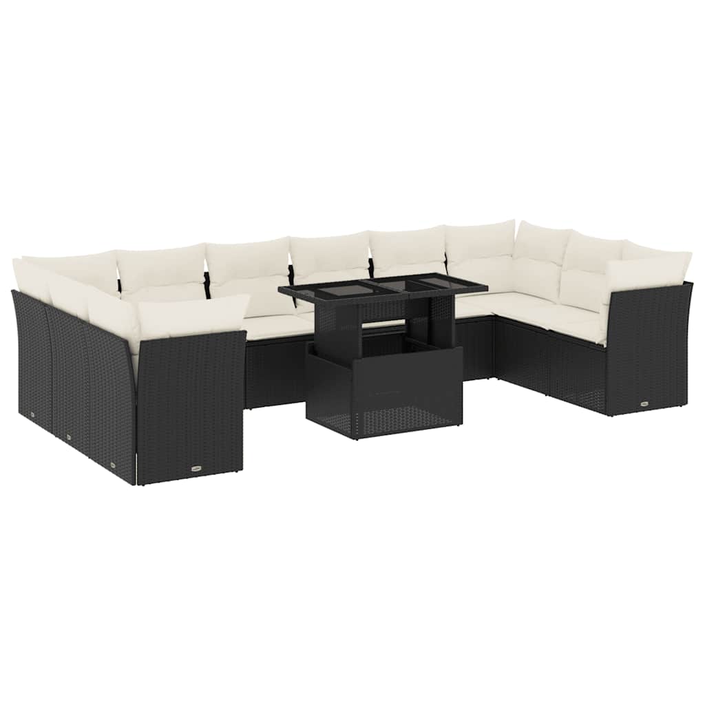 Set Divani da Giardino 11 pz con Cuscini in Polyrattan Nero - homemem39
