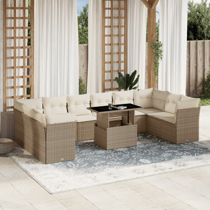 Set Divani da Giardino 11 pz con Cuscini Beige in Polyrattan - homemem39