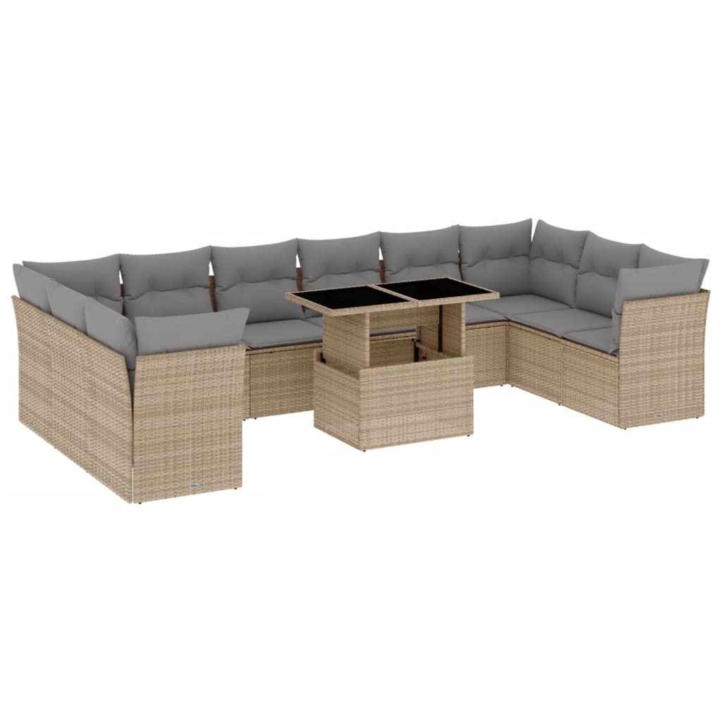 Set Divani da Giardino 11 pz con Cuscini Beige in Polyrattan | homemem39