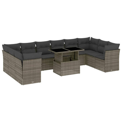 Set Divani da Giardino 11 pz con Cuscini in Polyrattan Grigio - homemem39