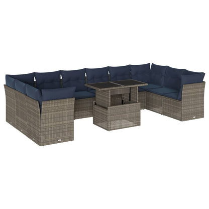 Set Divani da Giardino 11 pz con Cuscini Grigio in Polyrattan | homemem39