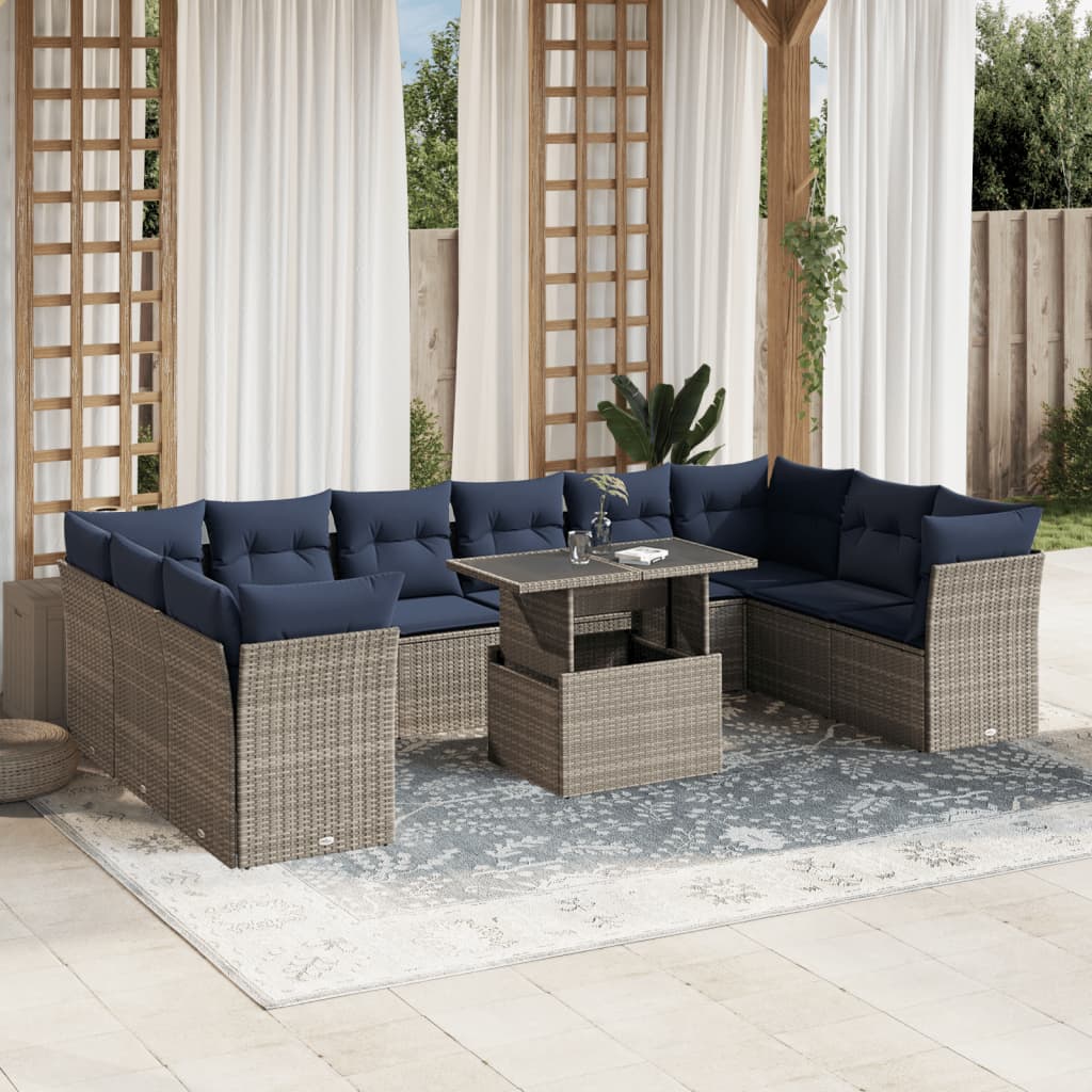 Set Divani da Giardino 11 pz con Cuscini Grigio in Polyrattan | homemem39