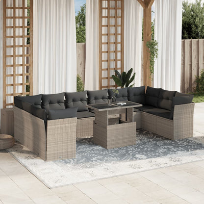 Set Divani da Giardino 11 pz con Cuscini in Polyrattan Grigio - homemem39