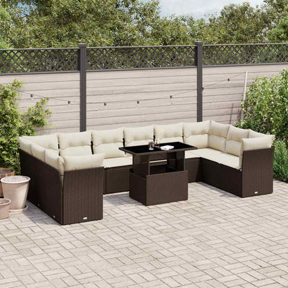 Set Divani da Giardino 11 pz con Cuscini Polyrattan Marrone - homemem39