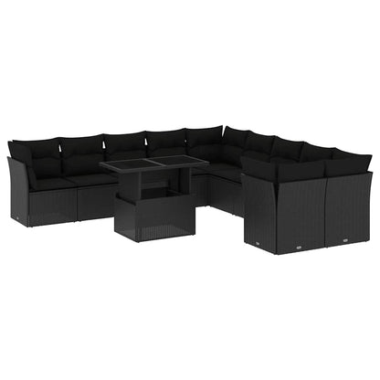 Set Divani da Giardino 11 pz con Cuscini in Polyrattan Nero | homemem39