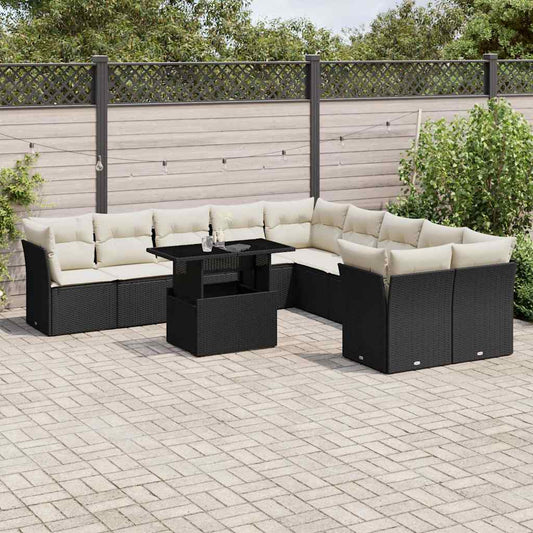 Set Divani da Giardino 11 pz con Cuscini in Polyrattan Nero - homemem39