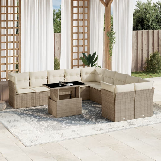 Set Divani da Giardino 11 pz con Cuscini Beige in Polyrattan - homemem39