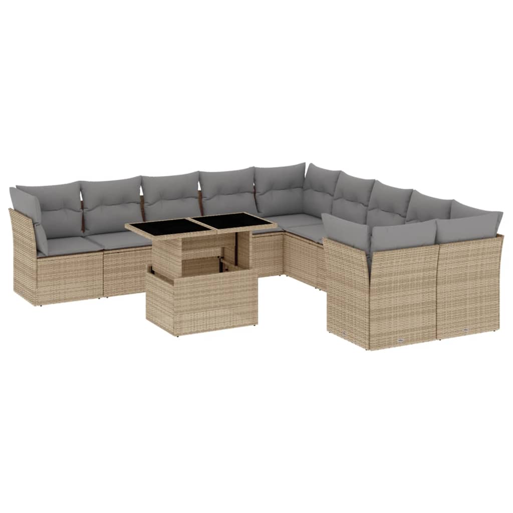 Set Divani da Giardino 11 pz con Cuscini Beige in Polyrattan - homemem39