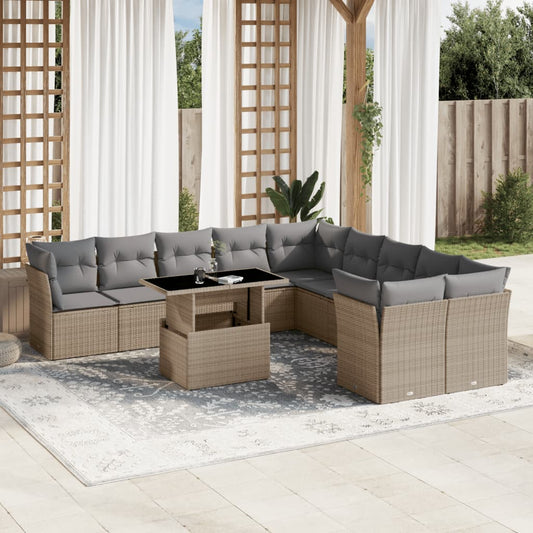Set Divani da Giardino 11 pz con Cuscini Beige in Polyrattan - homemem39