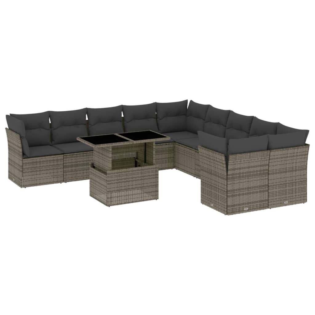 Set Divani da Giardino 11 pz con Cuscini in Polyrattan Grigio - homemem39