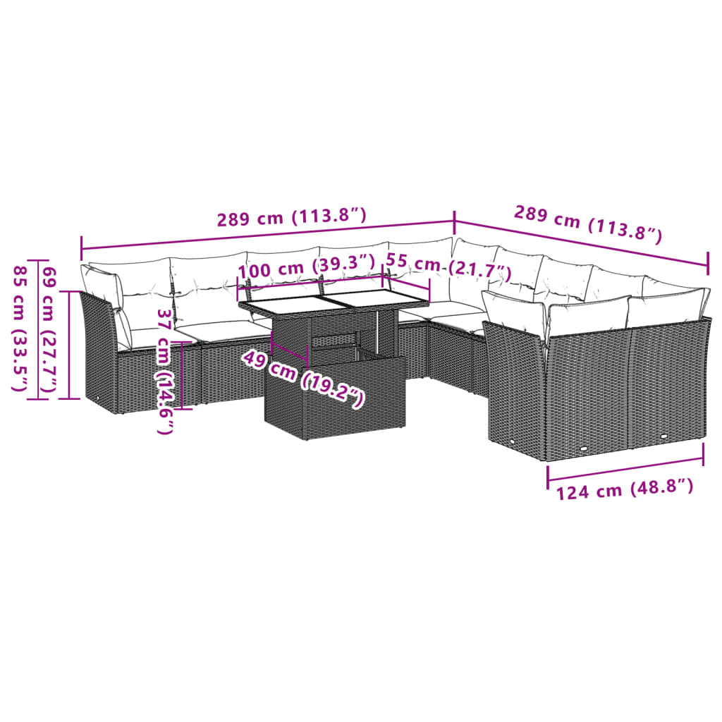 Set Divani da Giardino 11 pz con Cuscini in Polyrattan Grigio | homemem39