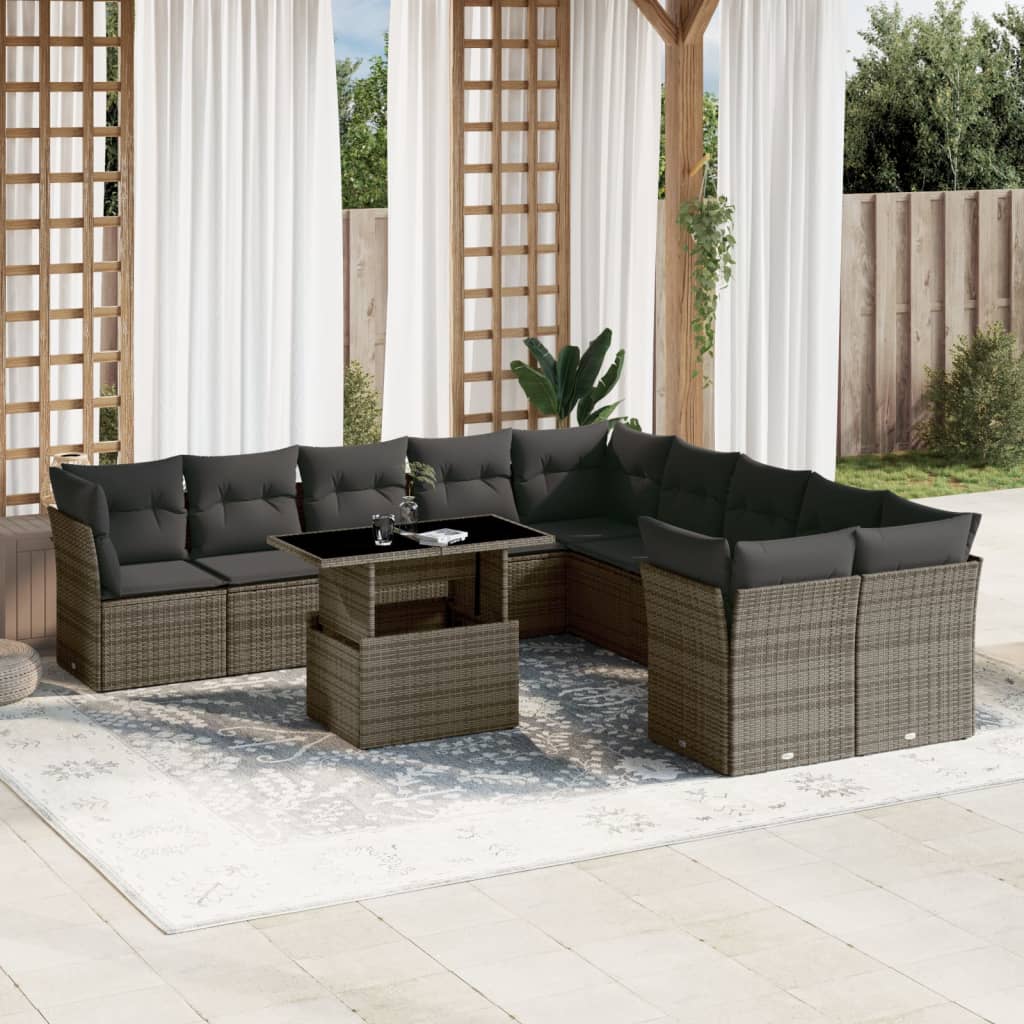 Set Divani da Giardino 11 pz con Cuscini in Polyrattan Grigio | homemem39