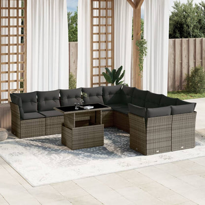 Set Divani da Giardino 11 pz con Cuscini in Polyrattan Grigio - homemem39