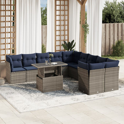 Set Divani da Giardino 11 pz con Cuscini Grigio in Polyrattan | homemem39