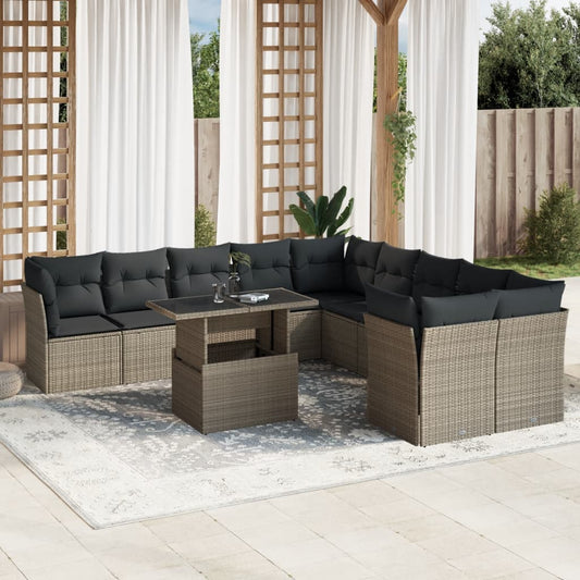 Set Divani da Giardino 11 pz con Cuscini in Polyrattan Grigio - homemem39