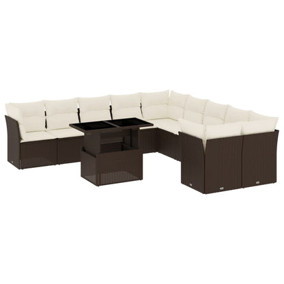 Set Divani da Giardino 11 pz con Cuscini Polyrattan Marrone | homemem39