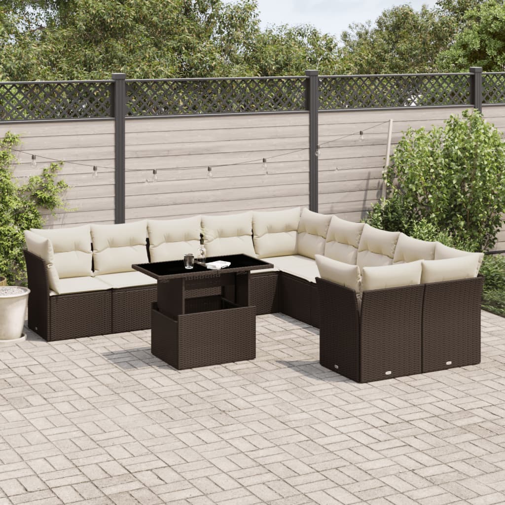 Set Divani da Giardino 11 pz con Cuscini Polyrattan Marrone | homemem39