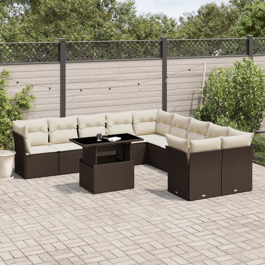 Set Divani da Giardino 11 pz con Cuscini Polyrattan Marrone - homemem39