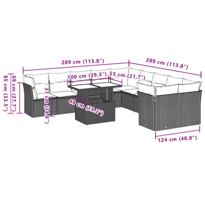 Set Divani da Giardino 11 pz con Cuscini Marrone in Polyrattan