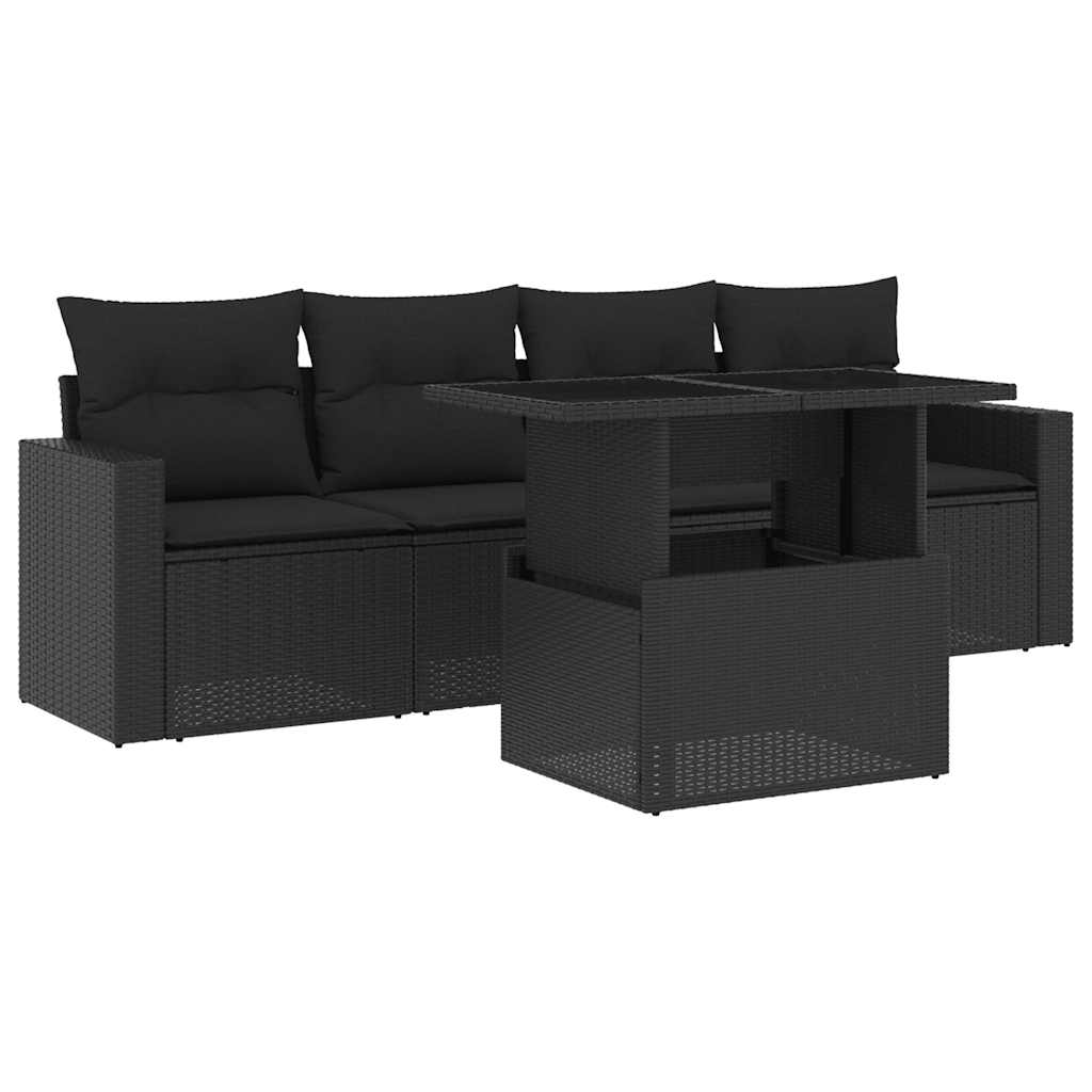 Set Divani da Giardino 5 pz con Cuscini in Polyrattan Nero | homemem39