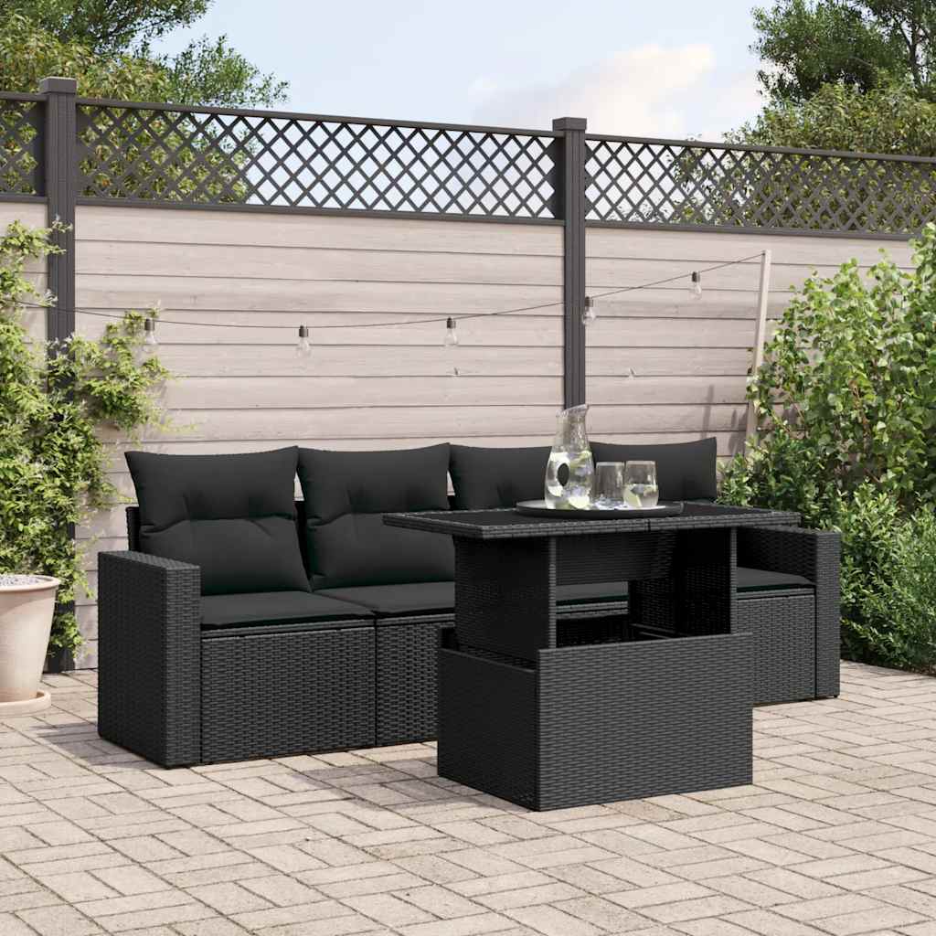 Set Divani da Giardino 5 pz con Cuscini in Polyrattan Nero | homemem39