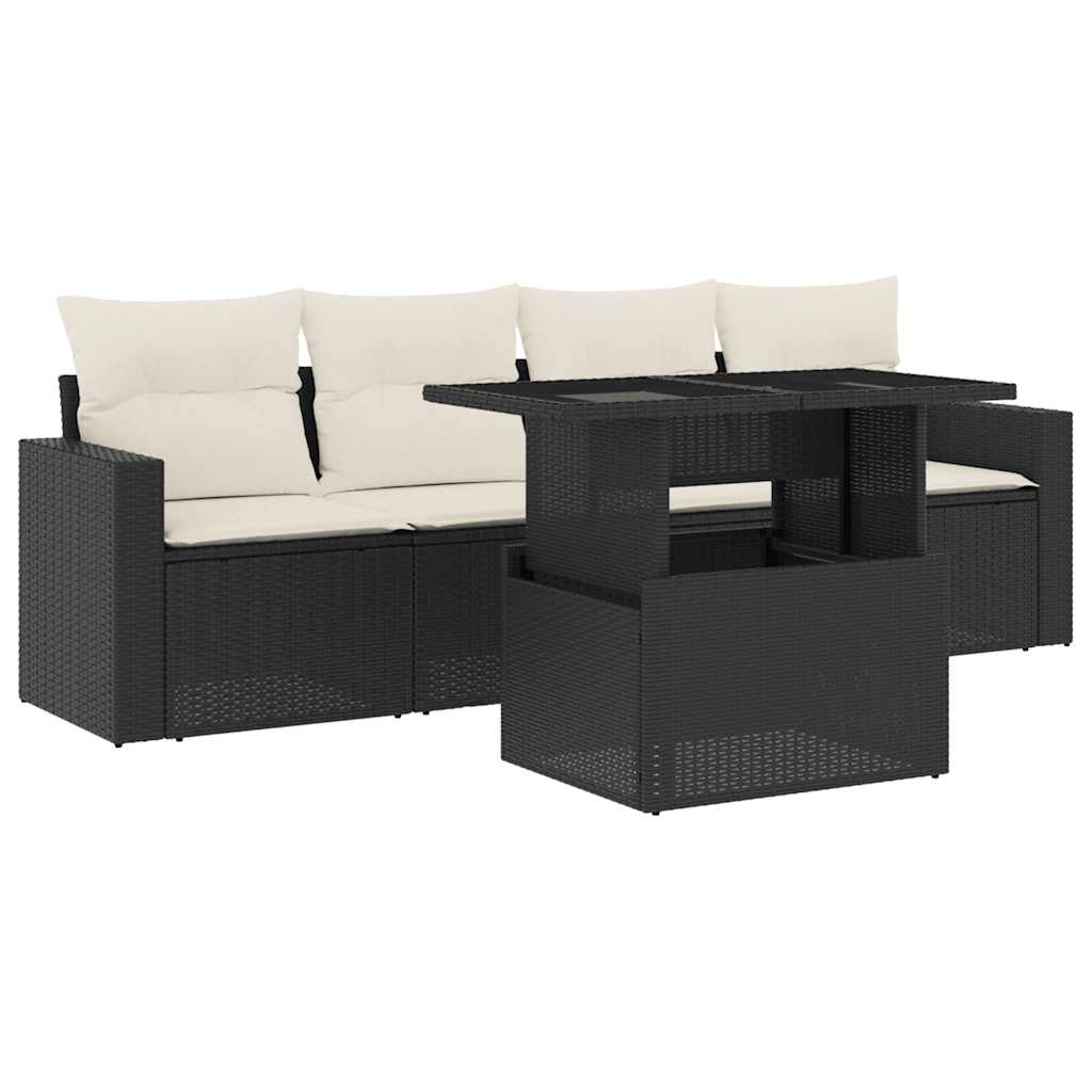 Set Divani da Giardino 5 pz con Cuscini in Polyrattan Nero | homemem39