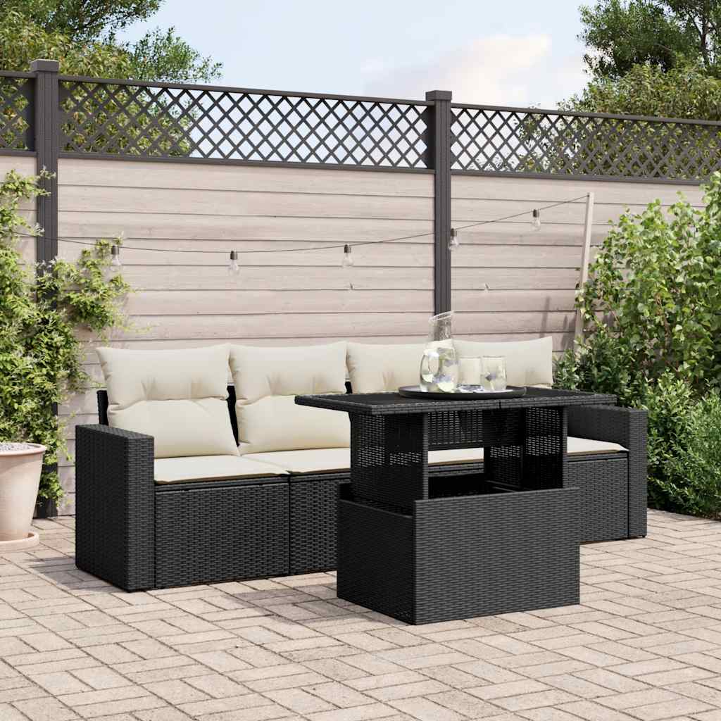 Set Divani da Giardino 5 pz con Cuscini in Polyrattan Nero - homemem39