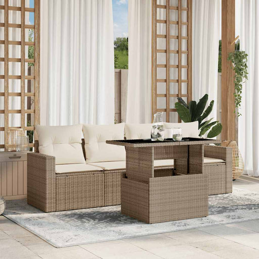 Set Divano da Giardino 5 pz con Cuscini Beige in Polyrattan - homemem39