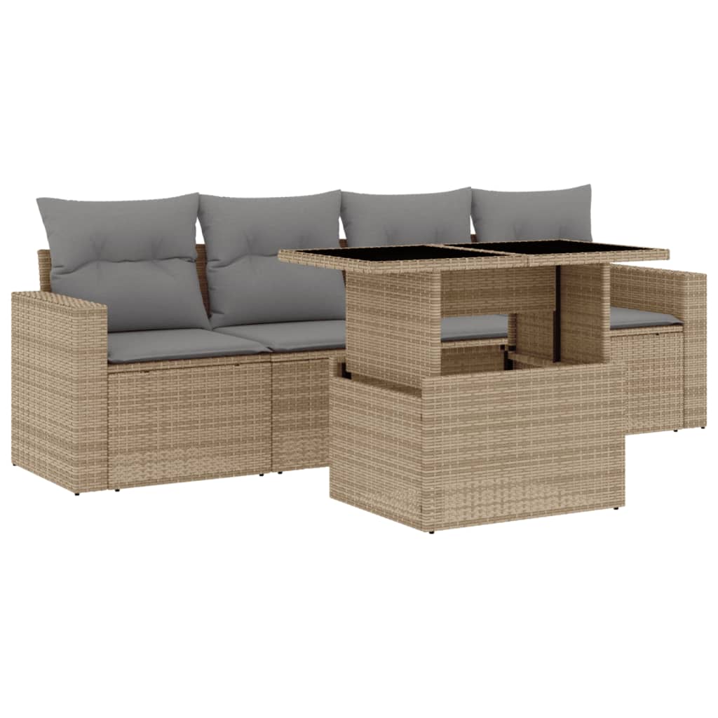 Set Divano da Giardino 5 pz con Cuscini Beige in Polyrattan | homemem39