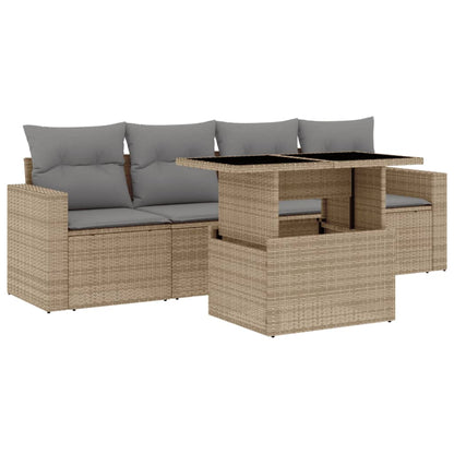 Set Divano da Giardino 5 pz con Cuscini Beige in Polyrattan | homemem39