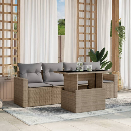 Set Divano da Giardino 5 pz con Cuscini Beige in Polyrattan - homemem39