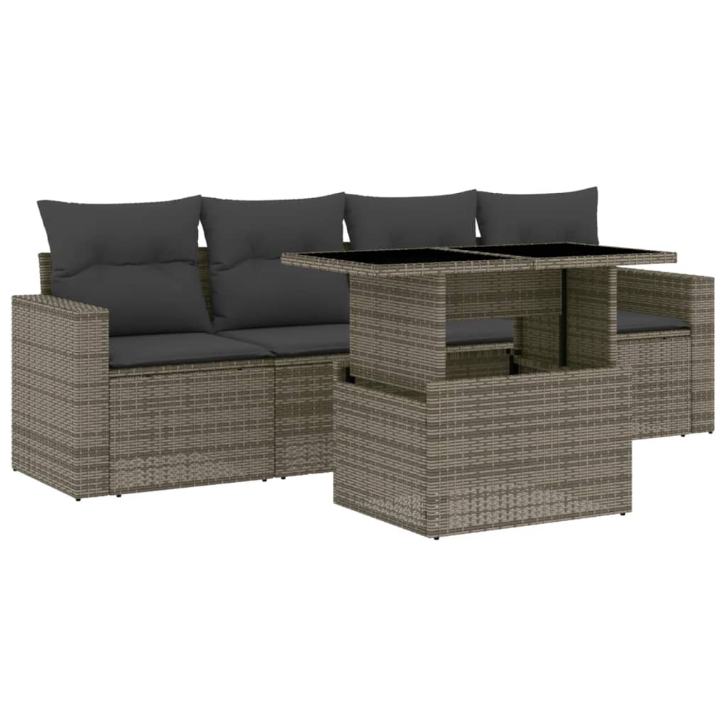 Set Divano da Giardino 5 pz con Cuscini Grigio in Polyrattan | homemem39