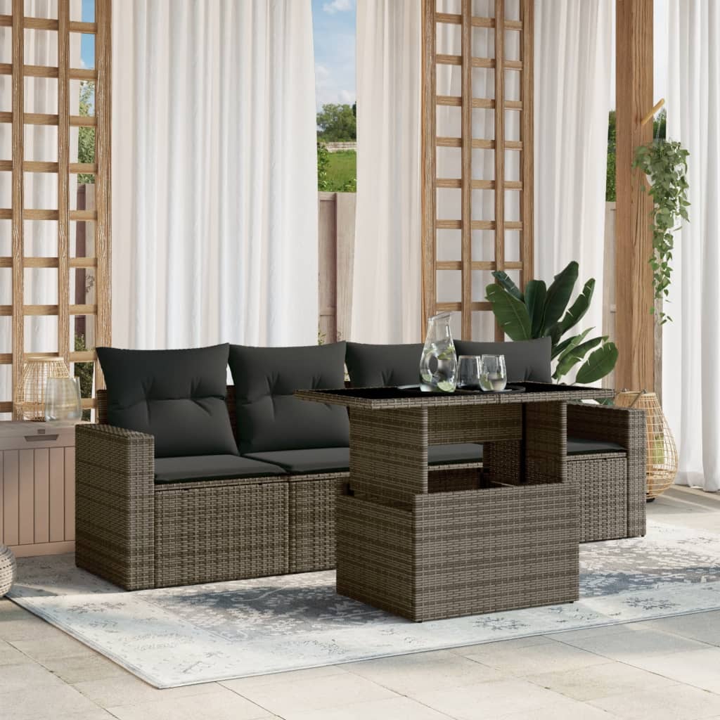 Set Divano da Giardino 5 pz con Cuscini Grigio in Polyrattan | homemem39