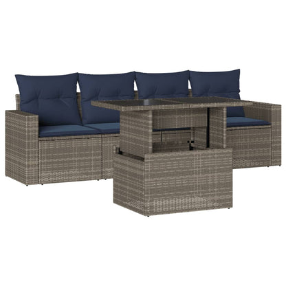 Set Divani da Giardino 5 pz con Cuscini Grigio in Polyrattan | homemem39