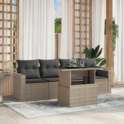 Set Divano da Giardino 5pz con Cuscini Grigio Chiaro Polyrattan | homemem39