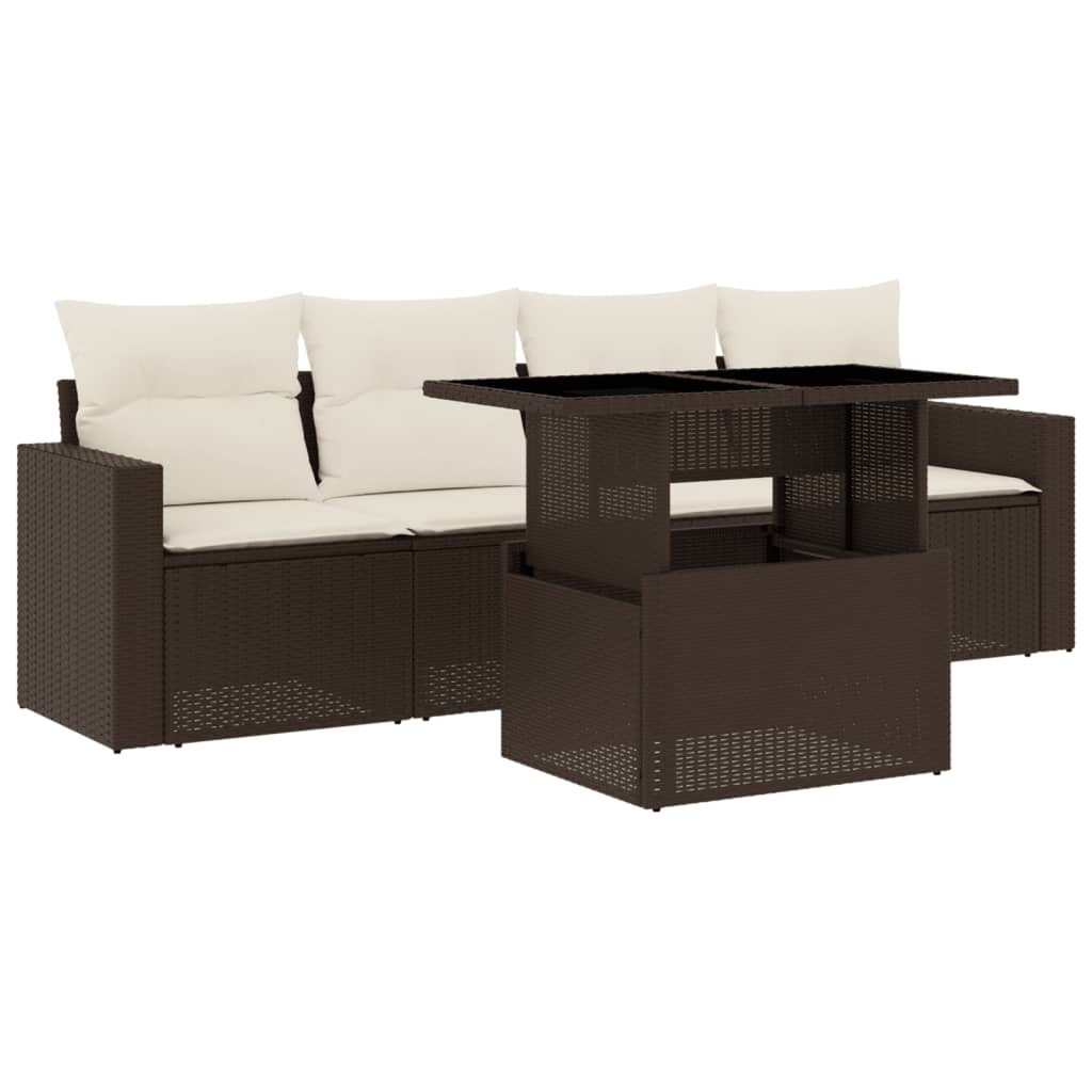 Set Divano da Giardino 5 pz con Cuscini Marrone in Polyrattan - homemem39