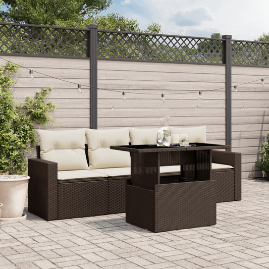Set Divano da Giardino 5 pz con Cuscini Marrone in Polyrattan - homemem39