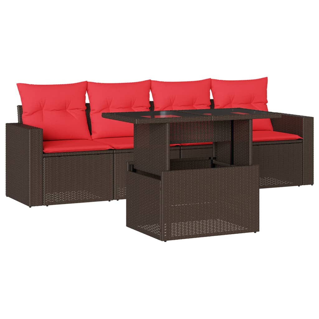 Set Divani da Giardino 5 pz con Cuscini in Polyrattan