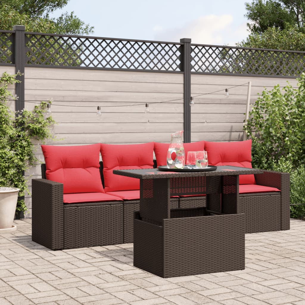 Set Divani da Giardino 5 pz con Cuscini in Polyrattan