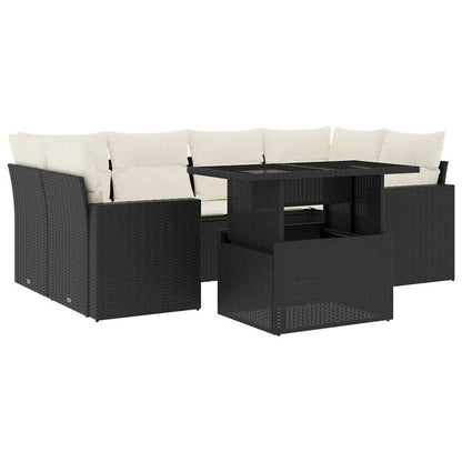 Set Divani da Giardino con Cuscini 7pz Nero Polyrattan | homemem39