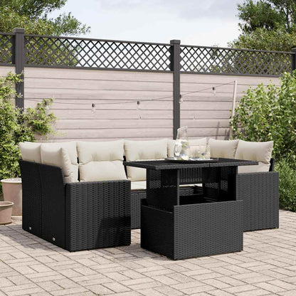 Set Divani da Giardino con Cuscini 7pz Nero Polyrattan | homemem39