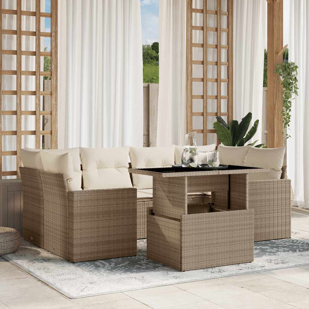 Set Divani da Giardino 7 pz con Cuscini Beige in Polyrattan - homemem39